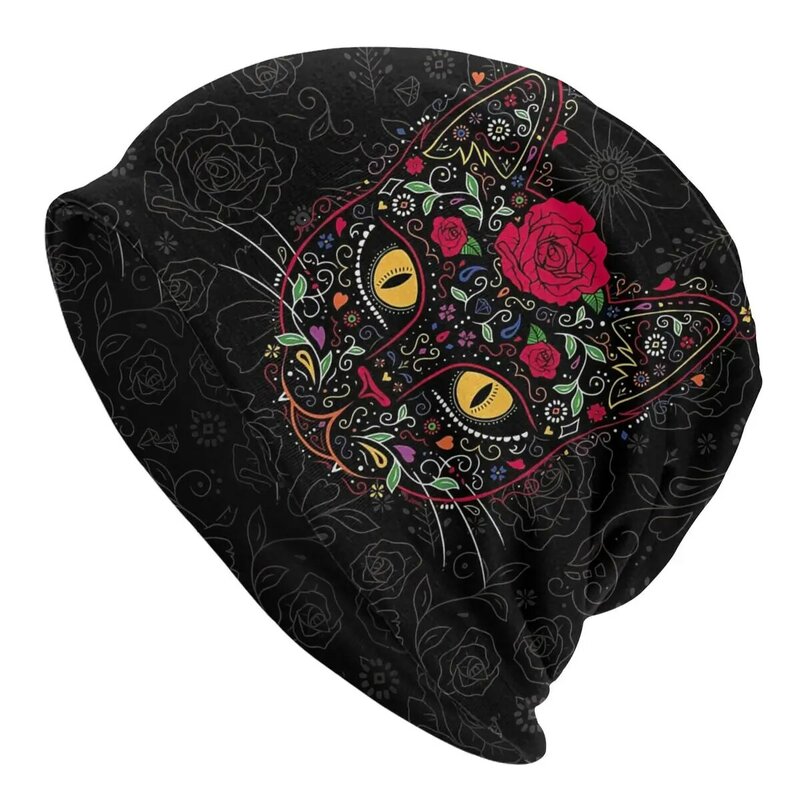 Day Of The Dead Kitty Cat Sugar Skull Unisex Bonnet Hiking Double Layer Thin Hats For Men Women