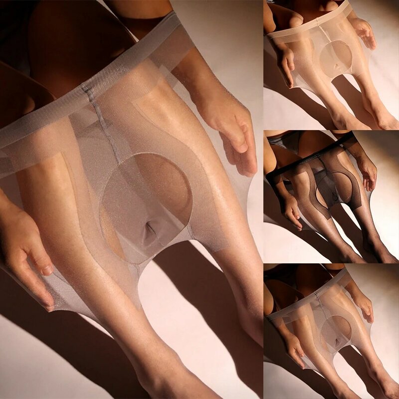 Stoking transparan bodysuit elastis Lingerie erotis Gay Glossy legging Pantyhose Pesnis selubung tembus pandang