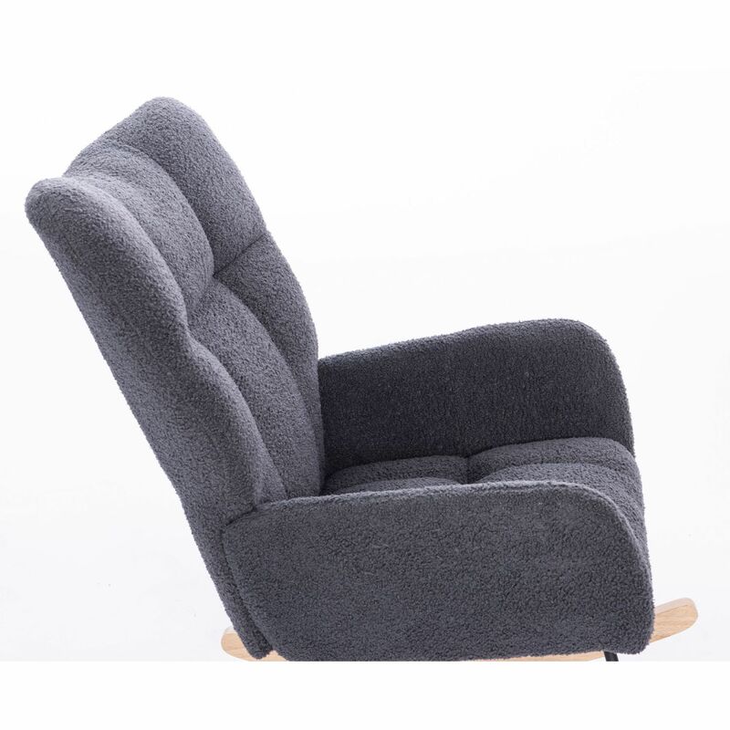 Dark Grey Teddy Upholstered Nursery Rocking Chair - Perfect Addition to Your Living Room or Bedroom! Enjoy Comfort and Style wit