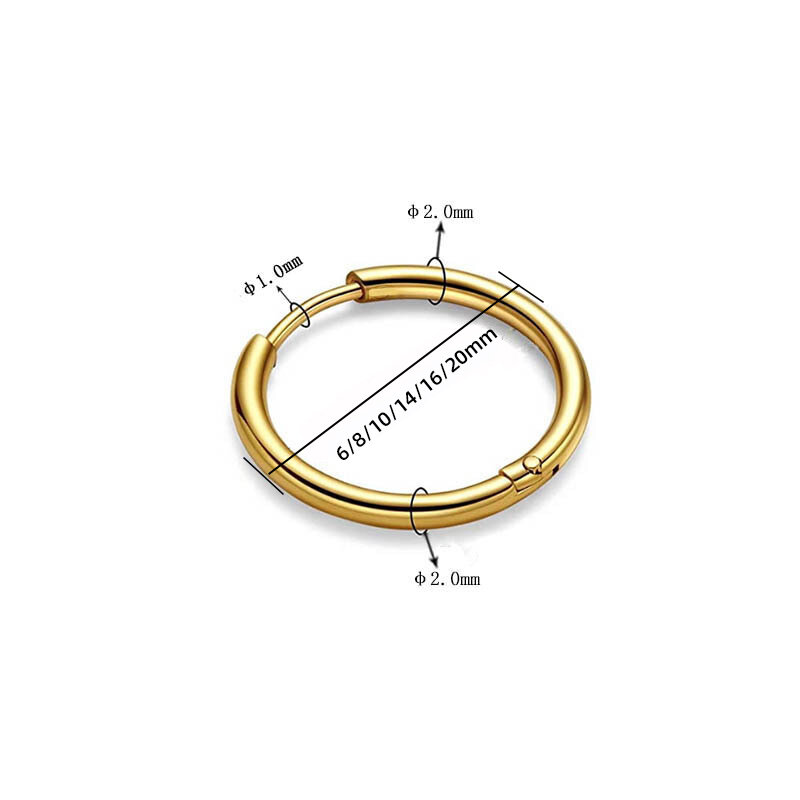 6/8/10/14/16/20mm círculo minúsculo aço inoxidável huggie hoop brincos para mulher masculino anti-alérgico cartilagem piercing loop anel