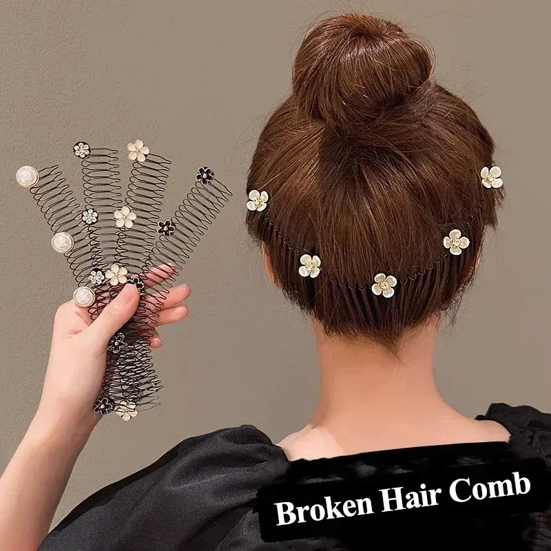 Lovely Flower Pearl Broken Hair Organizer Girls Women Hairpin Clip Invisible Bangs Fixed Insert Comb Tiara Headband Accessories