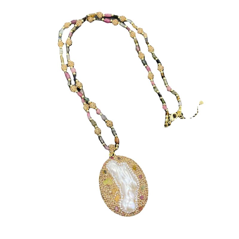 MVN060 Лидер продаж, ожерелье с инкрустированным жемчугом турмалином особой формы, высококачественное украшение из драгоценных камней, винтажная цепочка для свитера