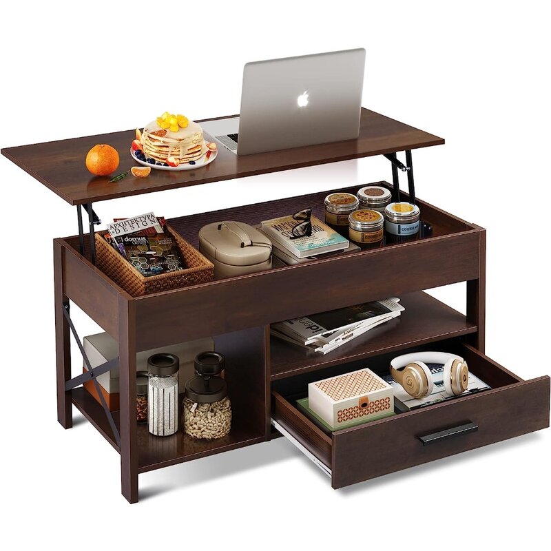 보관함 포함 생활용 커피 테이블, 숨겨진 구획 및 금속 프레임 커피 테이블