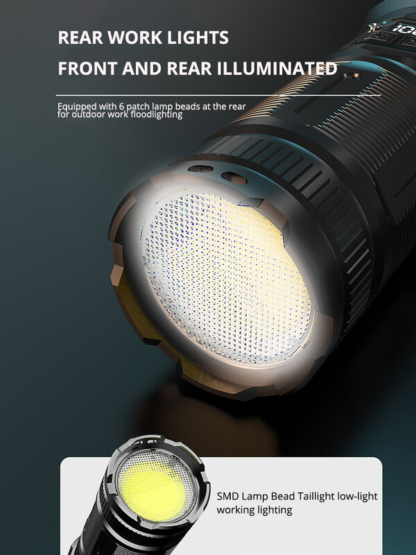 Lanterna tática LED de alta potência com bateria embutida, luz de emergência, holofotes, presentes de férias, 1000W, 7800mAh, 9km