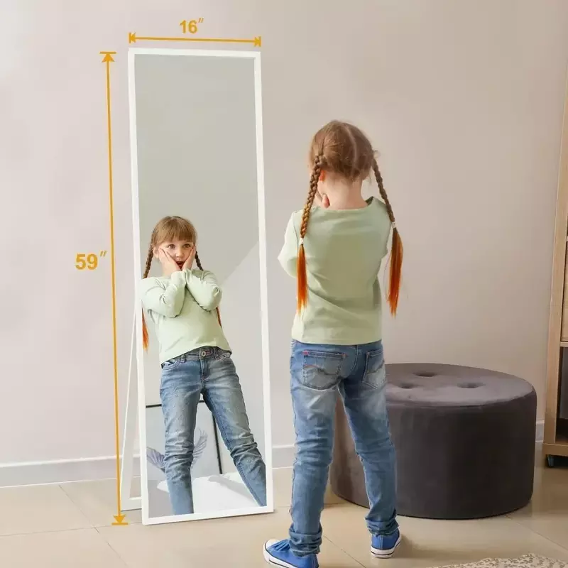 Specchio a figura intera specchio da pavimento grande con supporto specchi da parete specchio per il corpo appeso in piedi o angolo con telaio in lega di alluminio
