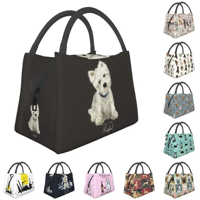 Изолированные сумки для обеда Cute West Highland White Terrier Dog для женщин, портативный кулер Westie для щенков, Термальный Ланч-бокс для работы и пикника