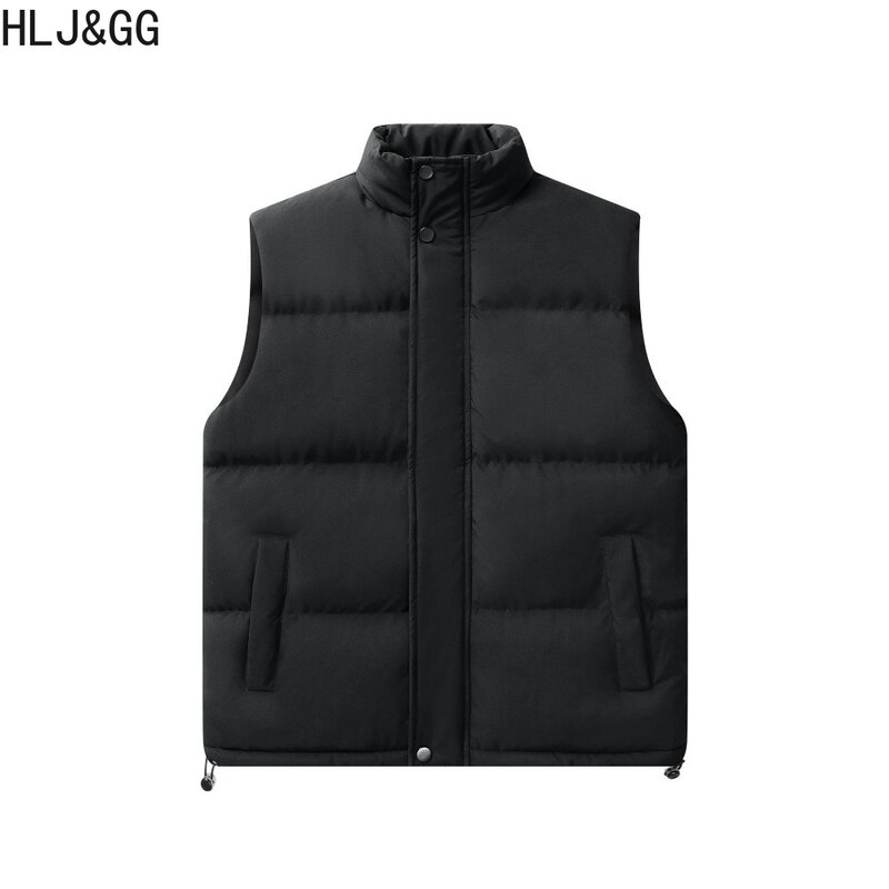HLJ & GG-Jaqueta de algodão sem mangas feminina, colarinho em pé, com zíper, fino, quente, casacos grossos, monocromáticos, top combinado, moda casual, inverno