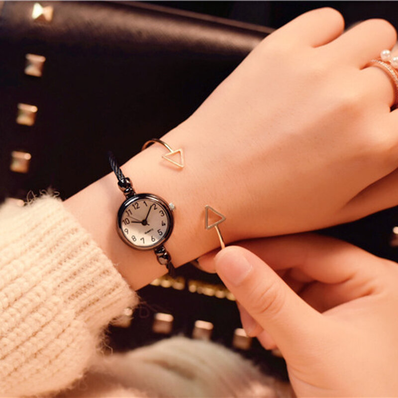 Montre-bracelet à quartz en acier inoxydable pour femme, montres rétro pour femme, petit bracelet doré, horloge tendance, montre habillée décontractée