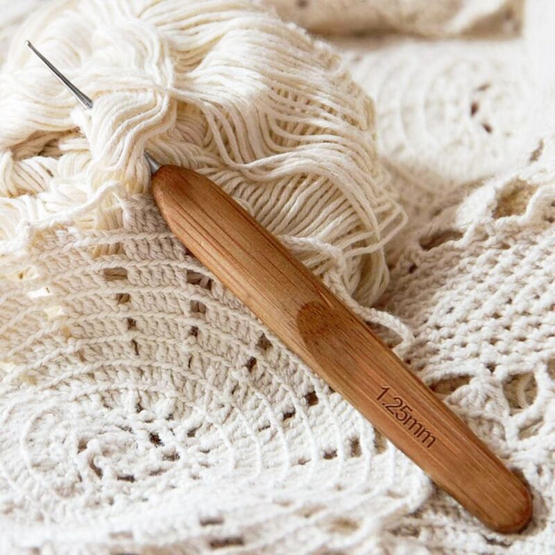 Kait rajut kayu bambu, Karpet alat tenun benang jarum Crochet panjang ukuran kecil