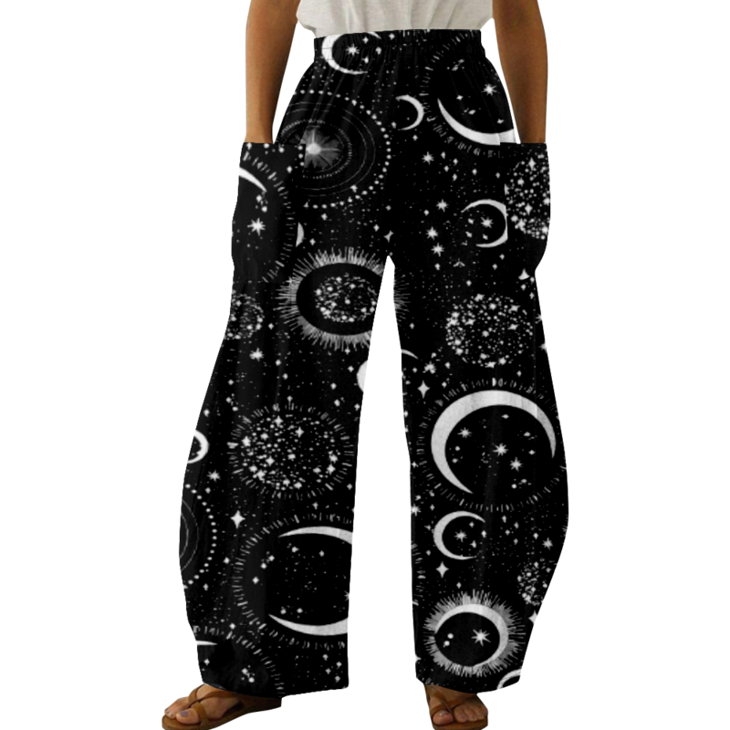 Pantaloni con stampa Galaxy alla moda primaverile pantaloni estivi Casual oversize per ragazze Y2K pantaloni a gamba larga con tasca creativa Pantalon da donna