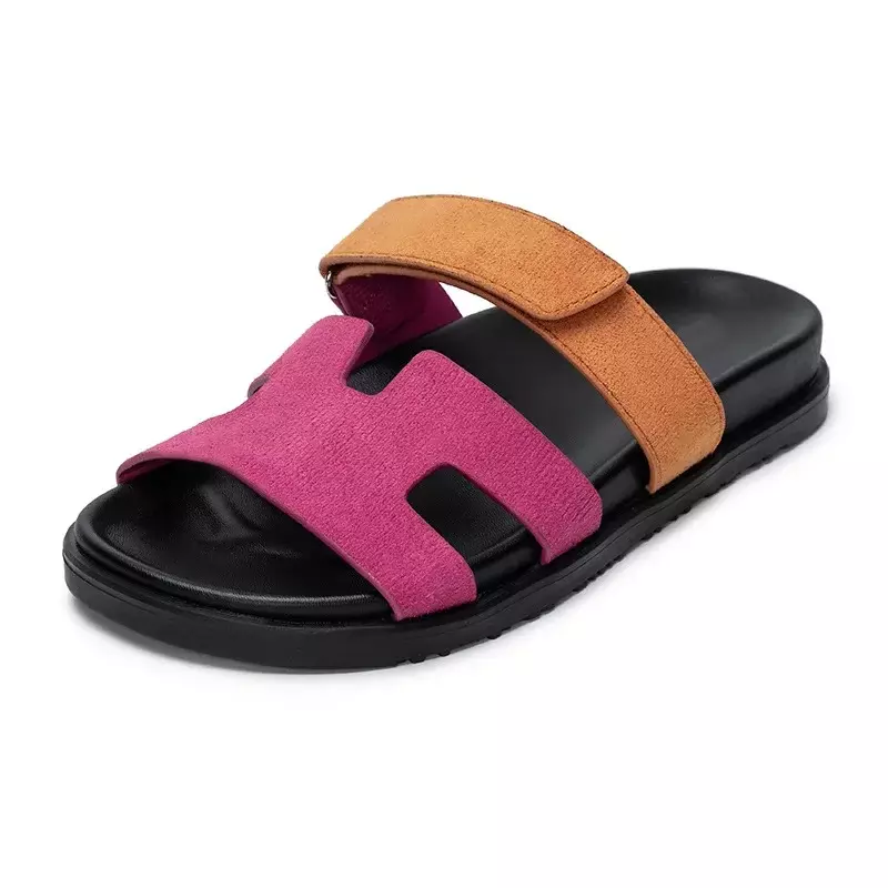Zapatos planos de piel auténtica para mujer, zapatillas informales de piel de vaca de lujo, diseñador de marca, sandalias para vacaciones en la playa