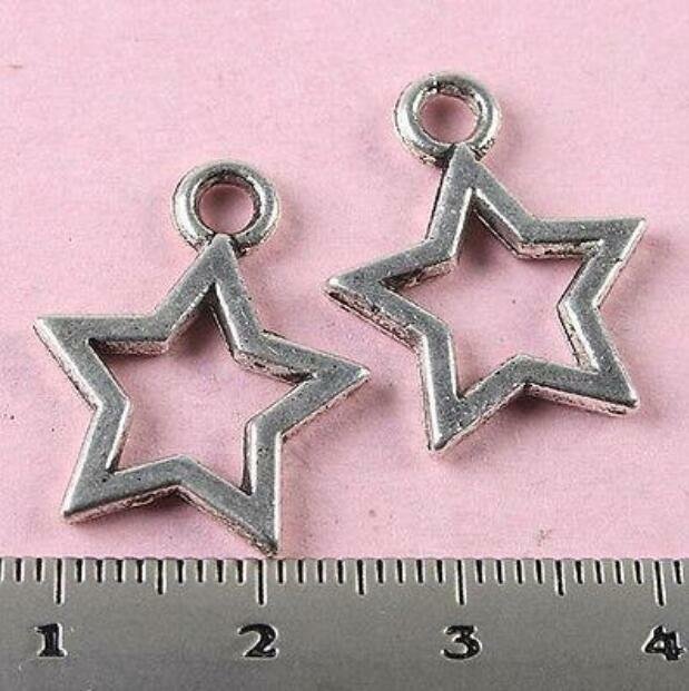 Gotas de estrella abierta de plata tibetana, 16 piezas, 21x17mm, h0686