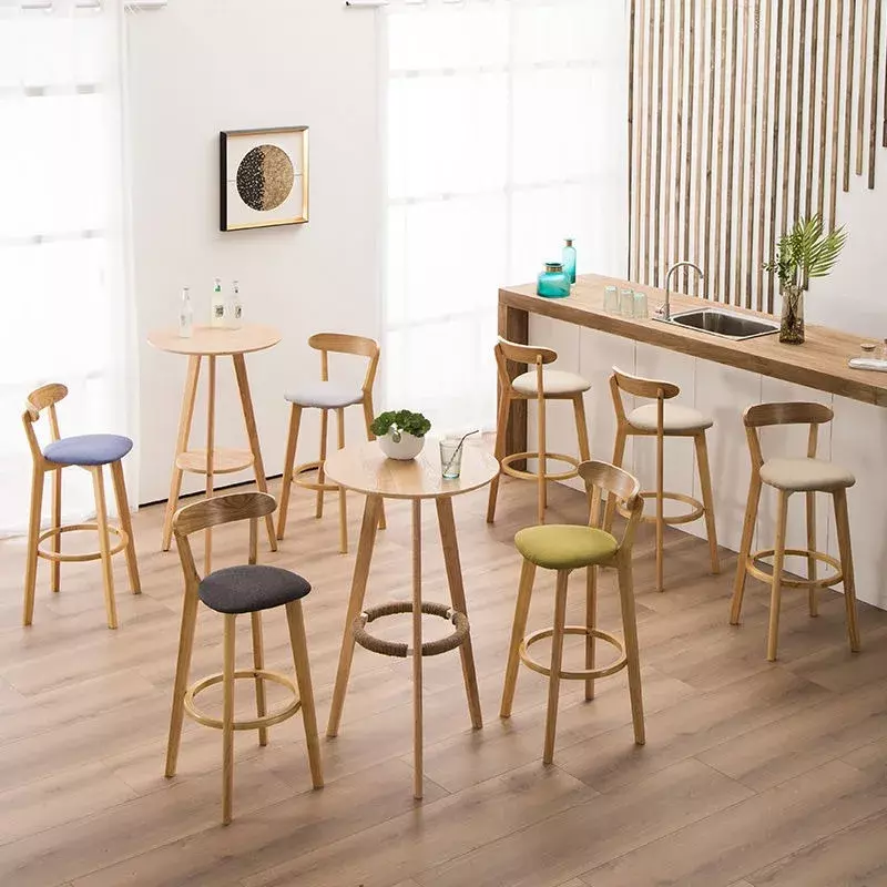 Silla de Bar de madera maciza, taburete de escritorio frontal, Simple, estilo nórdico, Retro, cafetería, tienda de té con leche