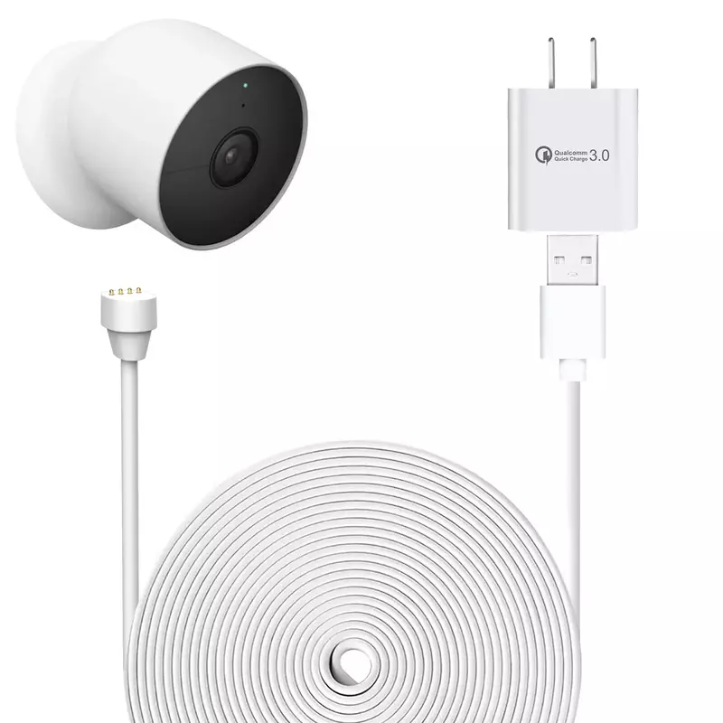 Branco intempéries cabo de carga para câmera Google Nest Cam, bateria ao ar livre, porta USB, carregador rápido, 25ft, 7.6m