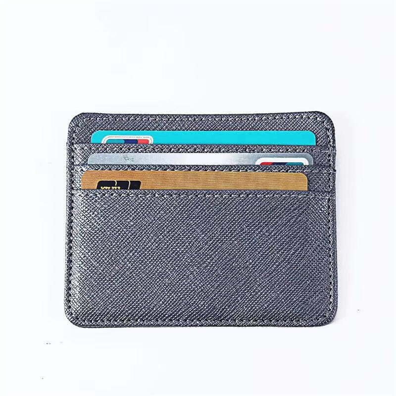 Tarjetero de cuero PU para hombre y mujer, bolsa de lona para tarjetas de crédito, billetera delgada con múltiples ranuras