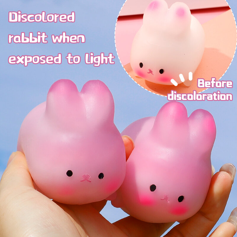Nowatorskie światło słoneczne zmienia kolor zabawka króliczek Kawaii zabawki do ściskania prezenty dla dzieci dorosłych odprężające białe do różowy królik