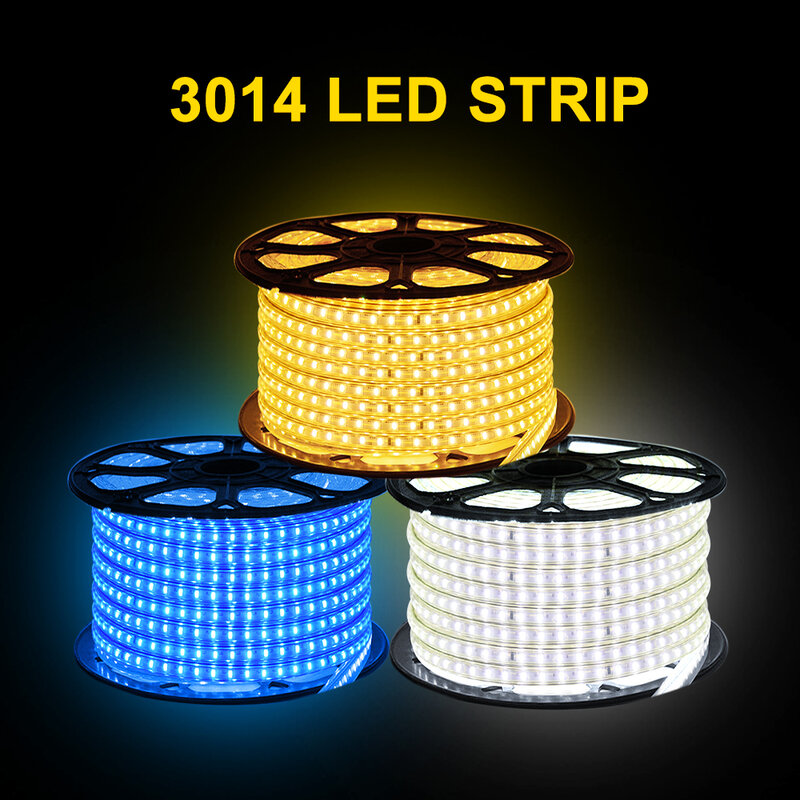 120LEDs/m SMD 3014 LED Strip Light 220V Lâmpada impermeável ao ar livre Branco Quente Azul LED Fita Fita para Home Decor Iluminação