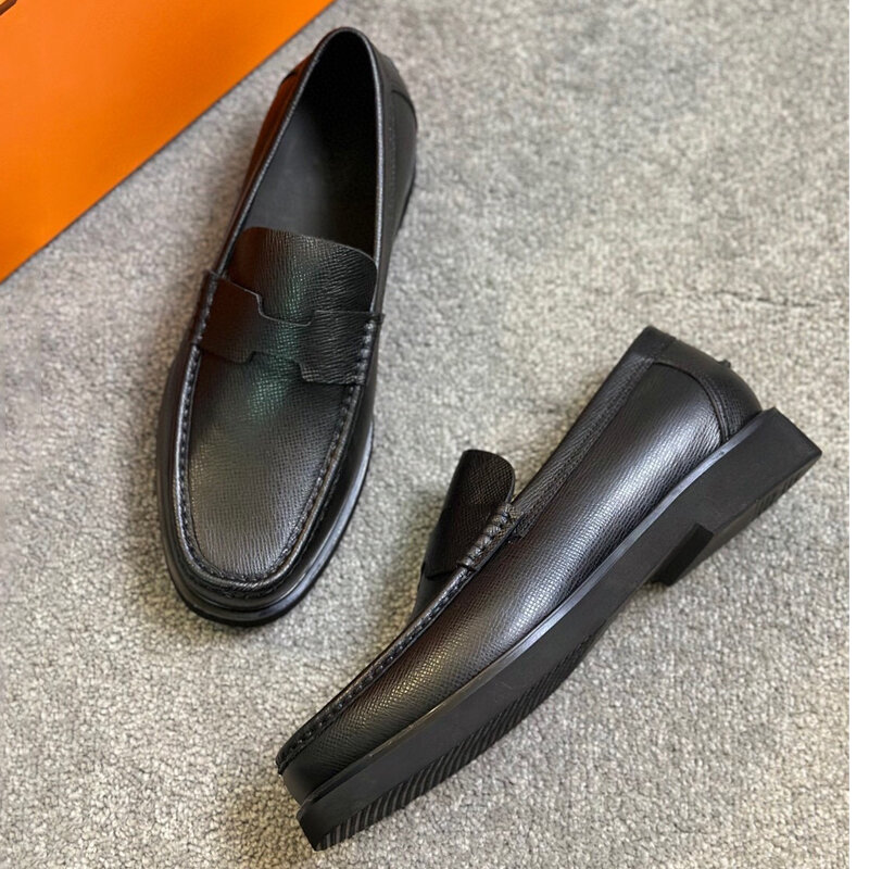 THIGWJH Black Epsom Leather Loafers Luxury Designer Classic minimalist style Daily casual business men's shoes