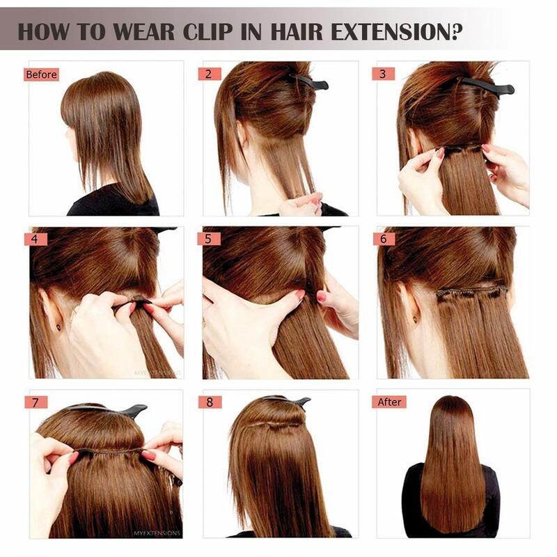Extensões de cabelo com clipe reto para mulheres, cabelo humano, trama dupla, cabeça cheia, 18 clipes, 8 unid, 16-24 in, #12P613
