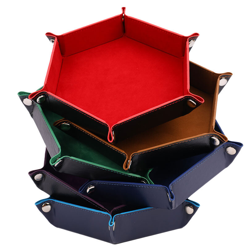 1Pc Foldable Dice Tray Box PU Leather Folding Hexagon Coin Square Tray Dice Board Games