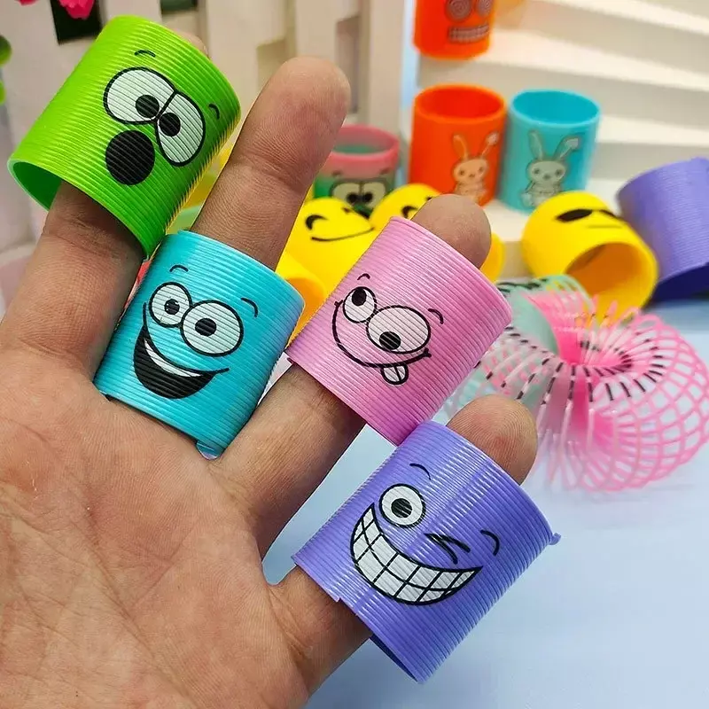 Mainan pegas ajaib senyum plastik pelangi Neon 5 buah untuk hadiah karnaval hadiah pesta ulang tahun anak-anak
