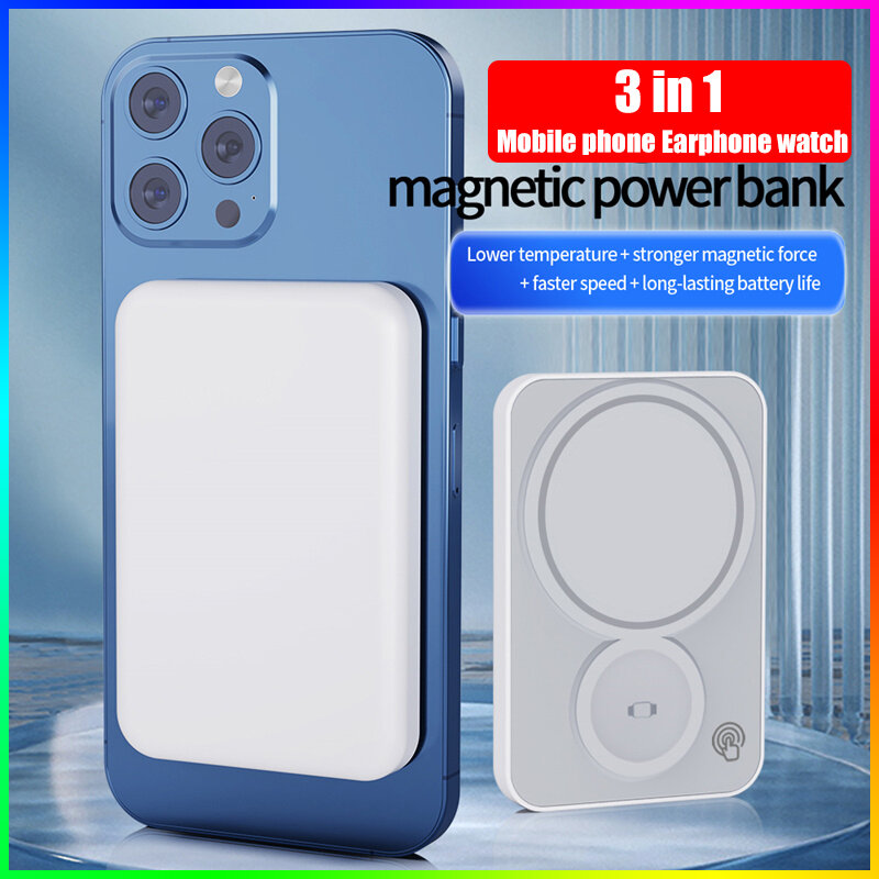3 w 1 Macsafe Powerbank magnetyczny do iphone 15 14 13 12 Airpods Pro Apple Watch zewnętrzna bateria pomocnicza