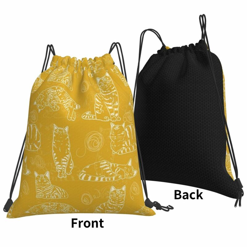 Cat Lineart Pattern Backpacks Casual Portable Drawstring Bags Drawstring Bundle Pocket Sundries Bag Book Bags For Travel Student
