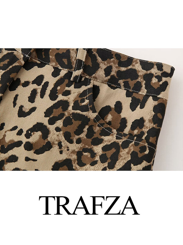 TRAFZA-Pantalón corto de leopardo para mujer, informal y elegante prenda de vestir, novedad de 2024