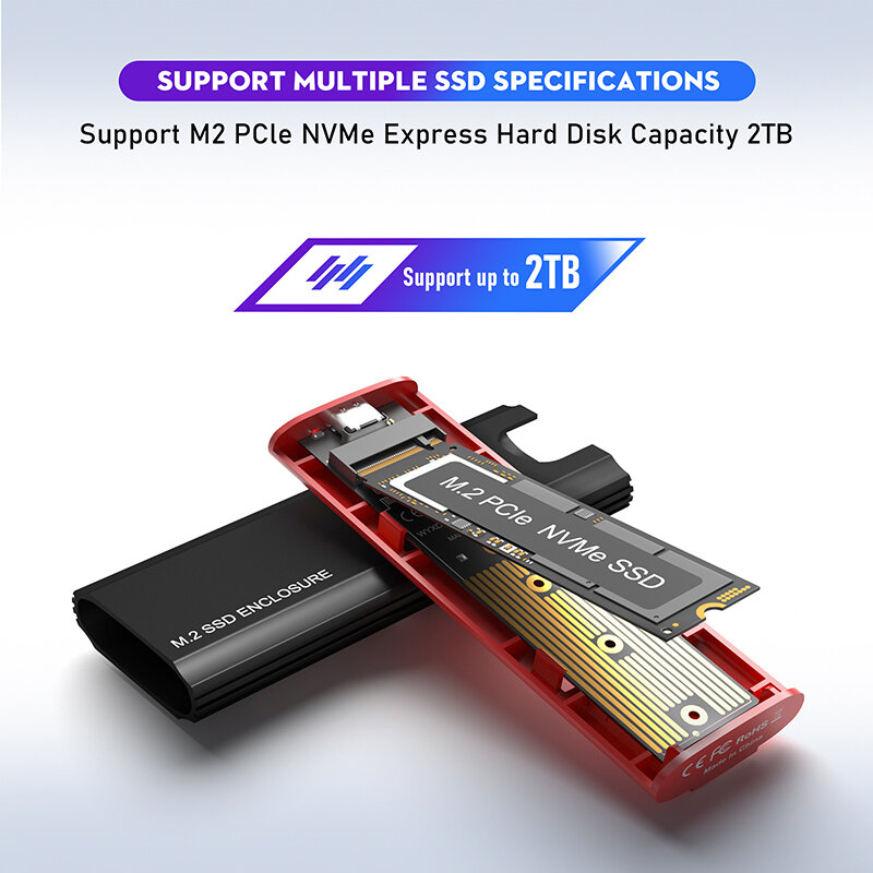 NVME 인클로저 M.2 케이스 NVME M2 SSD 케이스, M2 SSD 어댑터 SSD 인클로저, 알루미늄 USB 3.1 C 타입, 10Gbps M.2 NVME 외부 케이스 박스
