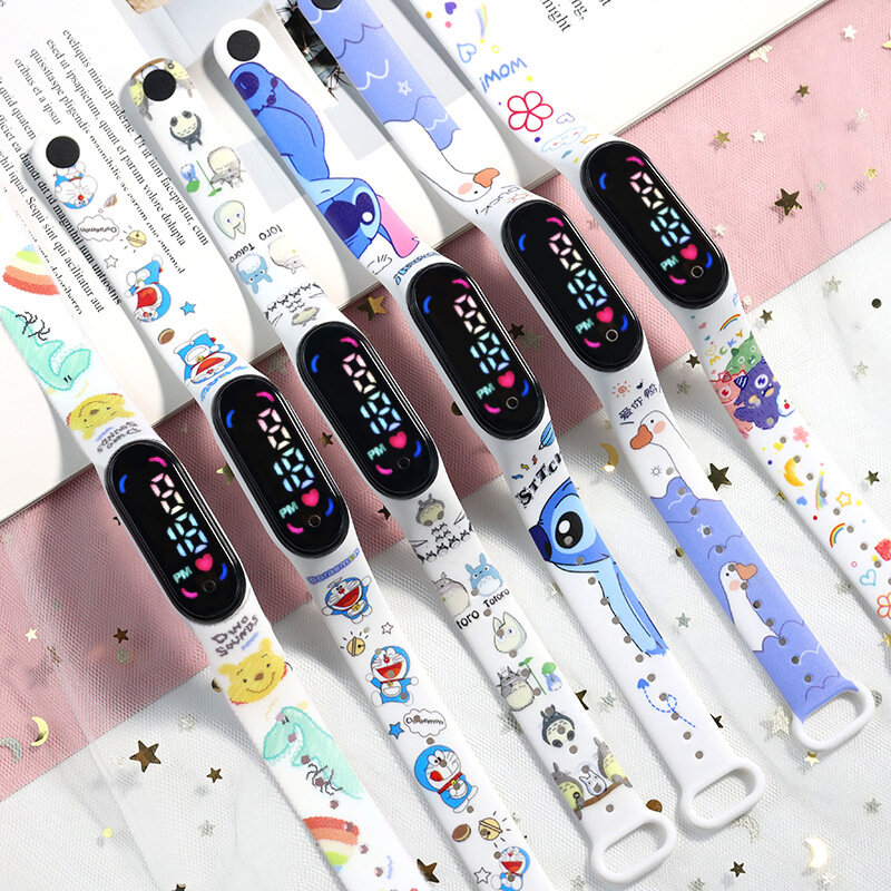 Водонепроницаемые светодиодные электронные часы Disney Stitch Xiaomi 3/4, мультяшный Дораэмон, браслет, спортивные детские часы, подарки на день рождения