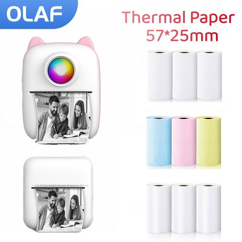 57MM Rolls Thermal Paper Self-adhesive Printing Label Papers Sticker For Pocket Thermal Mini Printer Kids Camera Photo Print