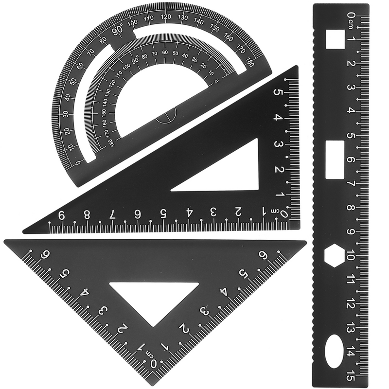 Diy Metalen Liniaal Briefpapier Set Stevige Kantoor Liniaal Driehoekige Plaat Protractor Testen Liniaal Voor Leerlingen Studenten Zwart