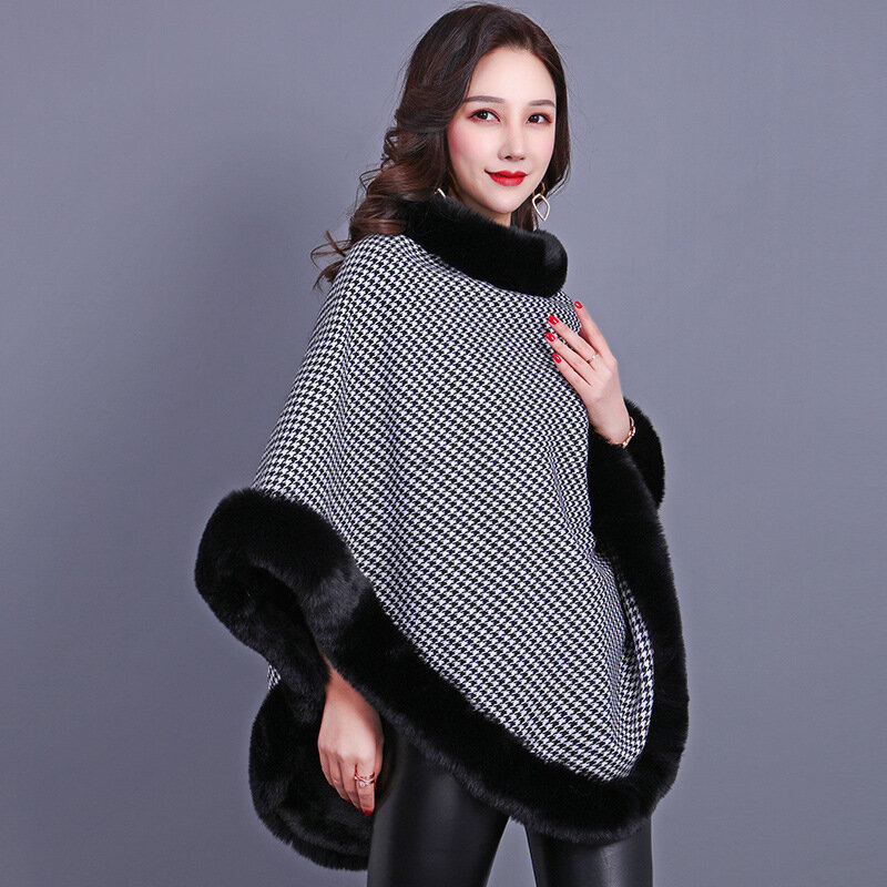 Inverno nuova finta pelliccia cappotto da donna scialle sciarpa imitazione Otter coniglio capelli peluche all'interno poncho mantelle nero mantelli neri