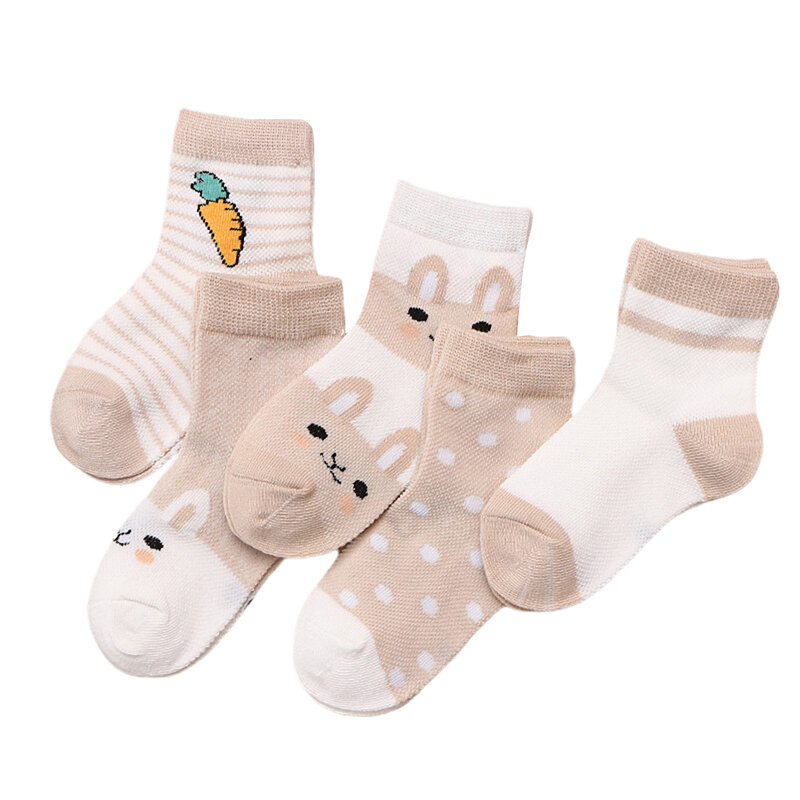 Mildsown Baby Girls Boys 5pieces Cotton Socks Soft Crew Socks Rabbit Breathable Mesh Thin Socks for Toddlers and Kids
