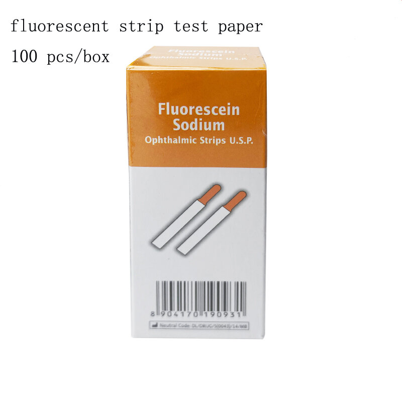 Índia lágrima detecção filtro papel tira fluoresceína sódio detecção oftálmica teste tira fluorescente tiras uma caixa de 100