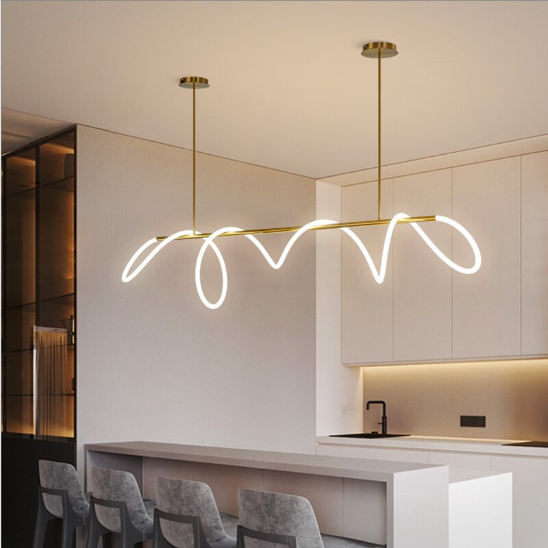 Lampu gantung Led selang panjang Modern, lampu gantung langit-langit untuk meja ruang makan dapur Bar liontin desain suspensi luminer