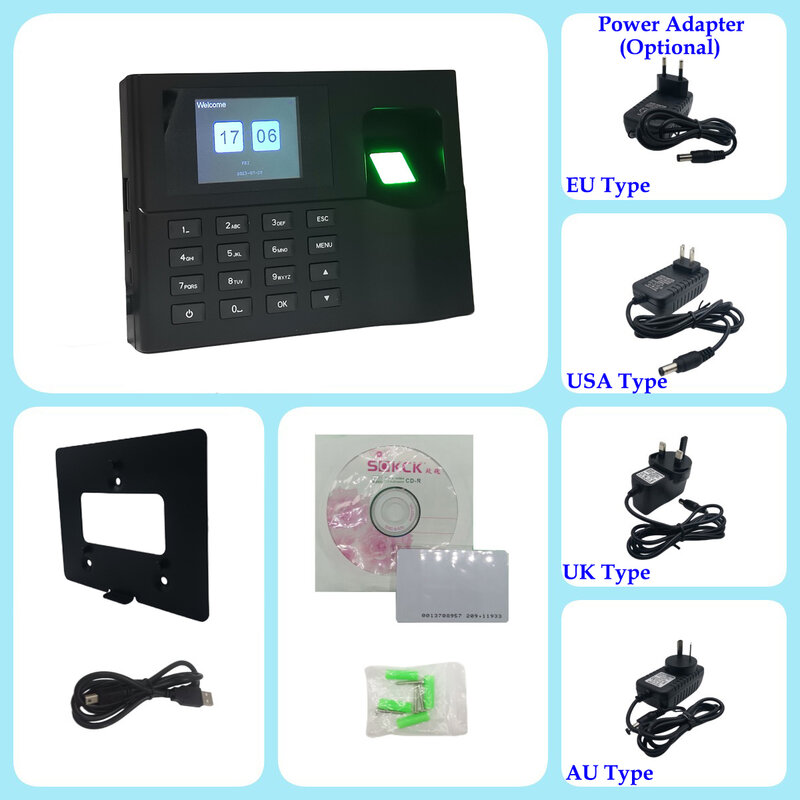 Mesin jam Punch, sistem manajemen absensi dan waktu karyawan biometrik Tcp/ip