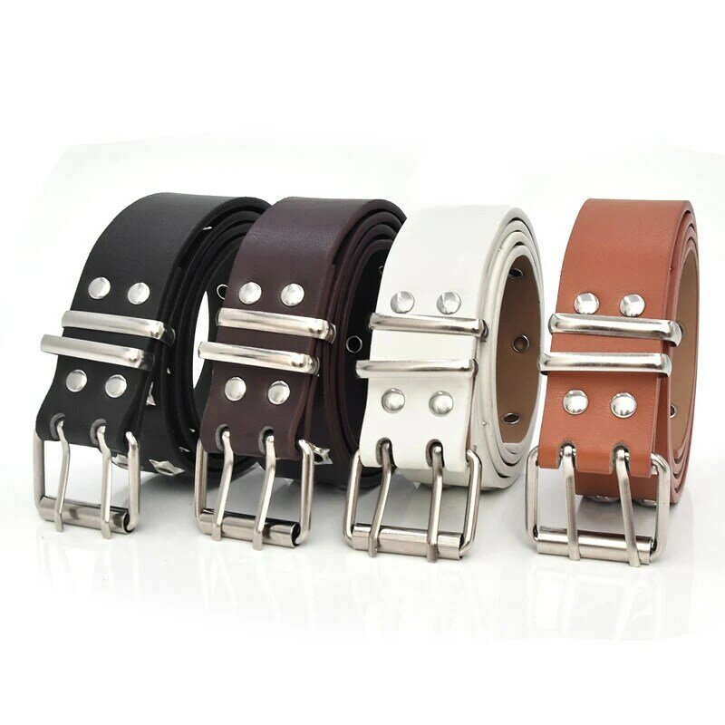 Cinturones con remaches para hombres y mujeres, correa de cintura con ojal de Doble Estrella, ajustable, Punk, hebilla de doble Pin, estilo Y2k