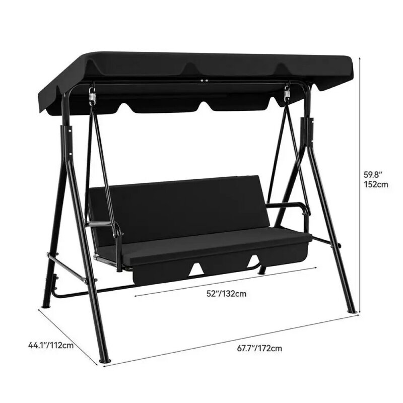 A! Outdoor Heavy Duty Pátio Swing Chair, ajustável Canopy, almofada macia para jardim, pátio, gramado, Stand, 3-Seat