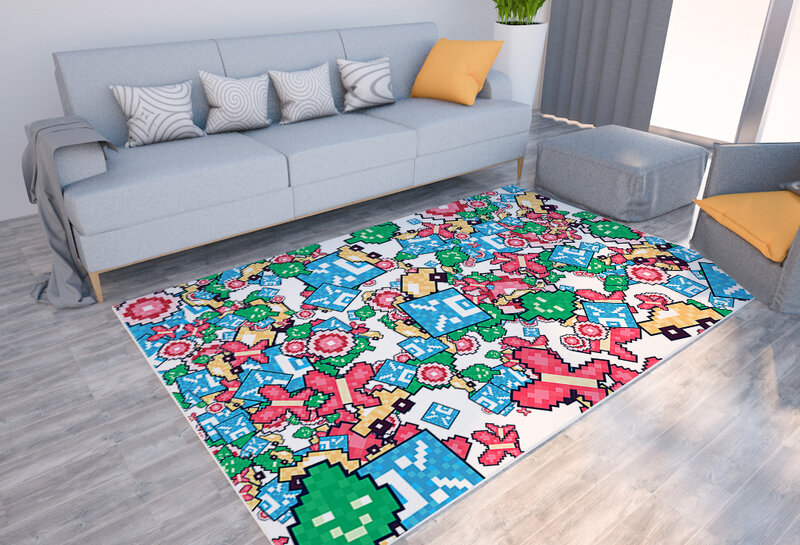 Cartoon building block printed carpet home living room decorative floor mat bedroom child room soft non-slip large area carpet