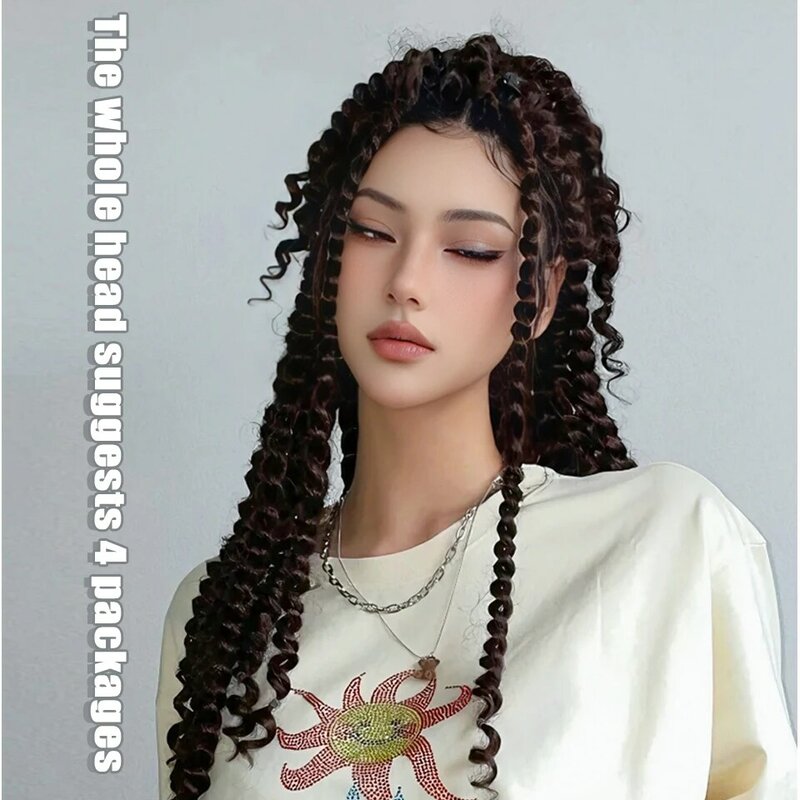 Difei-女性のためのスパイシーな女の子のかぎ針編みのかつら、合成の巻き毛、編組化学繊維、女性のヘアエクステンションロール