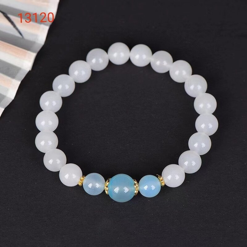 Golden Silk Jade Hand Chain & Necklaces Natural Stone Round Bead Chain Fine Women Gemstone Bracelets Charms Jewelry Mother Gift