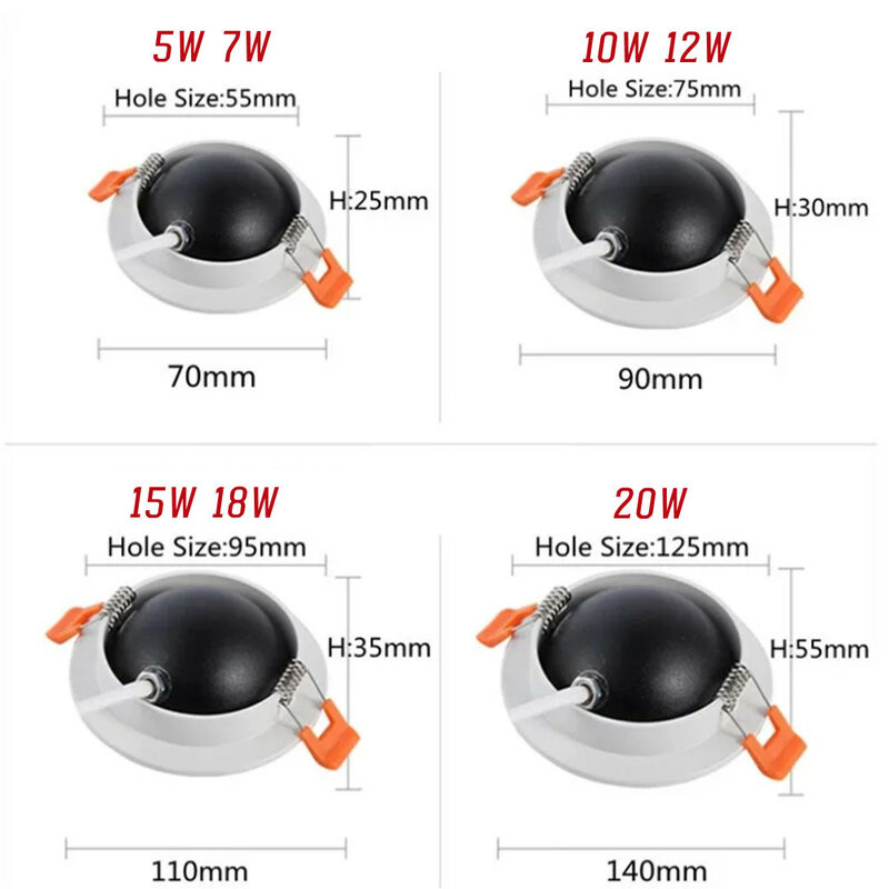 Nowy, ściemnialny okrągły punkt 360°° Regulowany kąt LED Wbudowany Downlight COB 5W 20W Lampa sufitowa AC110V-220V Tło Focus