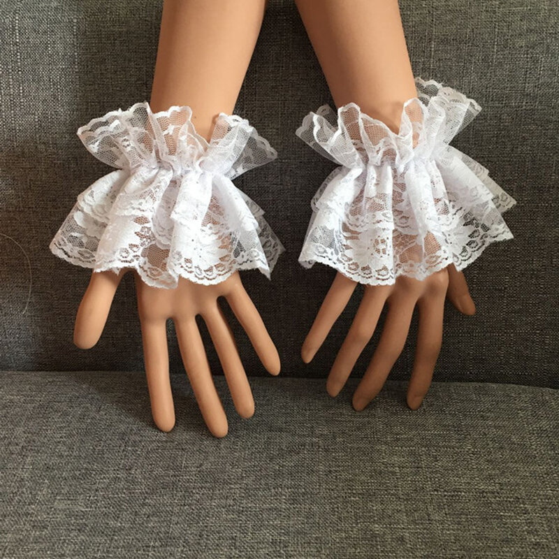 Lolita rękawiczki z krótka ręka rękawem Steampunk Lolita rękawy na rękę mankiety na nadgarstki potargane kwiecista koronka elastyczna bransoletka akcesoria do odzieży