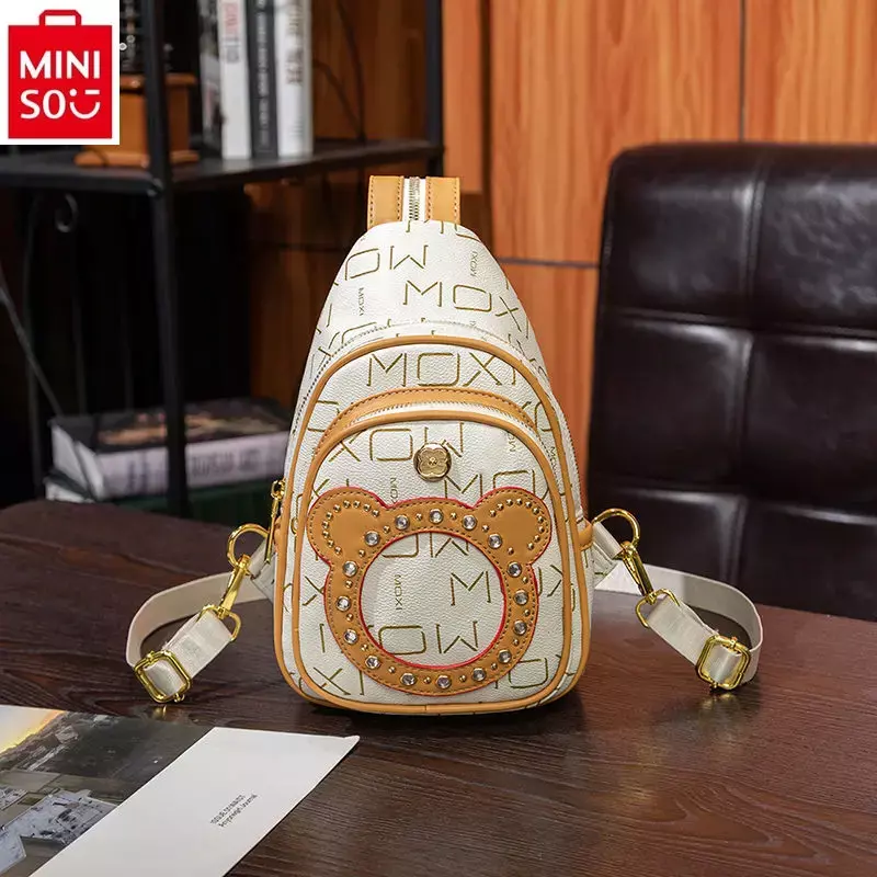 Miniso-Disney Mickey Crossbody Bag, grande capacidade, conjunto de diamantes, multifuncional, retro, estudante, alta qualidade, moda