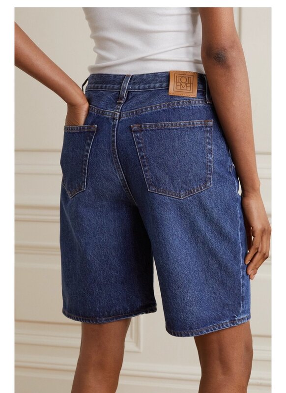 Women's Denim Shorts High Waist Street Casual Fashion Lady Dark Blue Jeans Shorts
