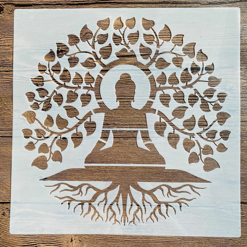 30*30ซม.Mandala Life Tree Diy Stencils ภาพวาดสมุดภาพสีแกะสลักอัลบั้มตกแต่งแม่แบบ Stencil
