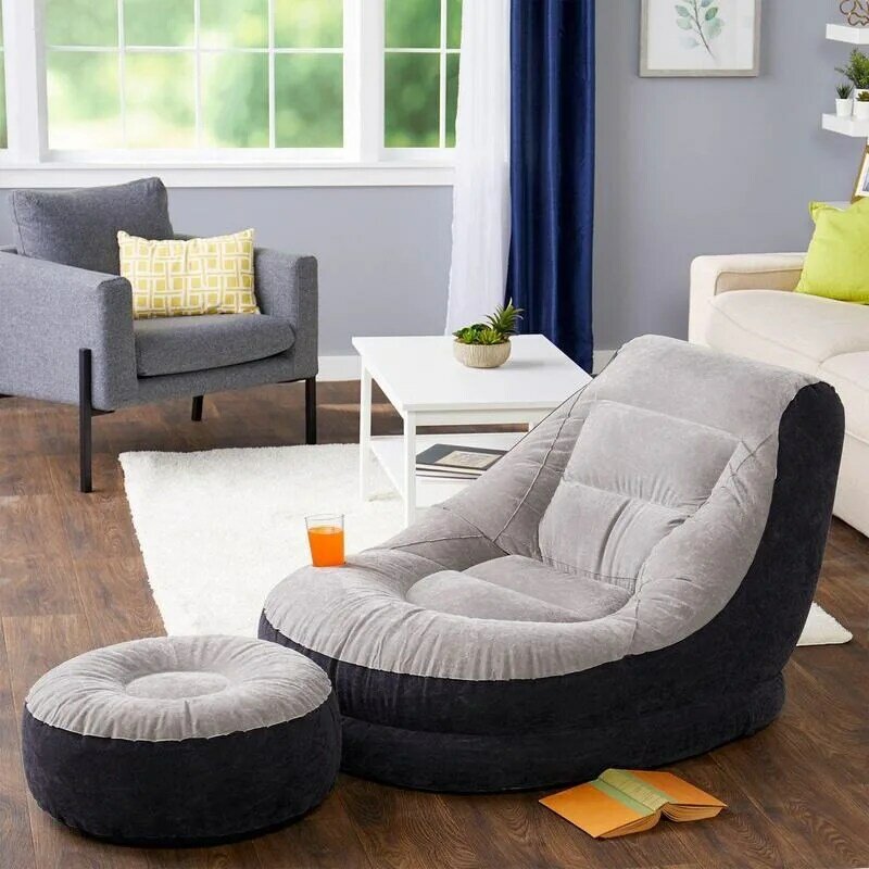 Inflável Ultra Lounge Chair com suporte de copo e conjunto otomano, 4Intex 68564E, cinza