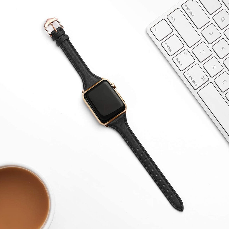 Correa de cuero fino para Apple Watch, pulsera colorida delgada para iWatch SE 7/6/5/4/3/2/1, 38mm, 40mm, 41mm