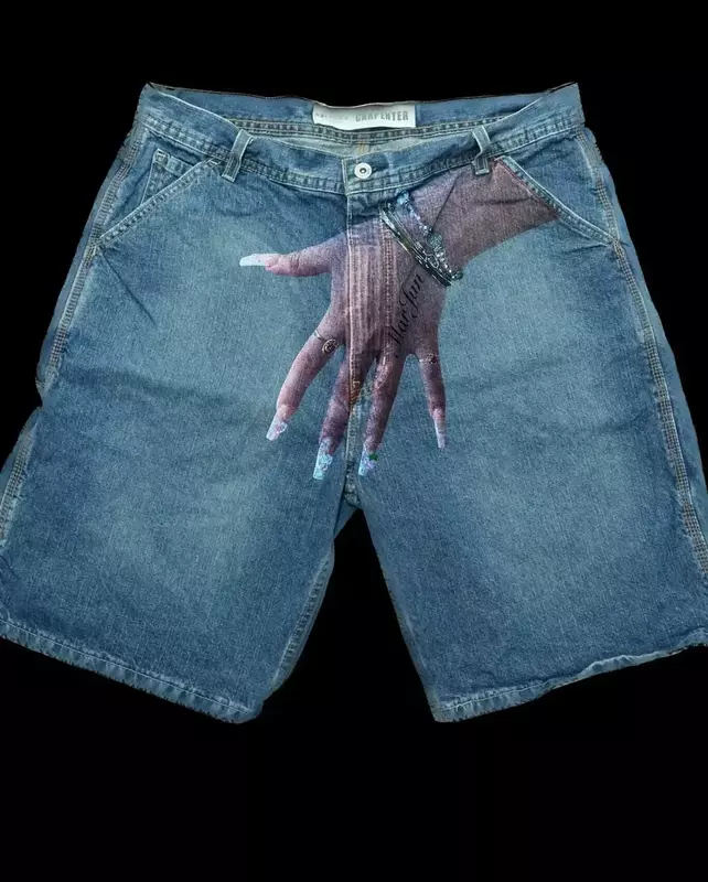 2024 american y2k stile hip-hop divertente tendenza palm pattern pantaloncini di jeans high street bello dritto joker coppia pantaloni casual